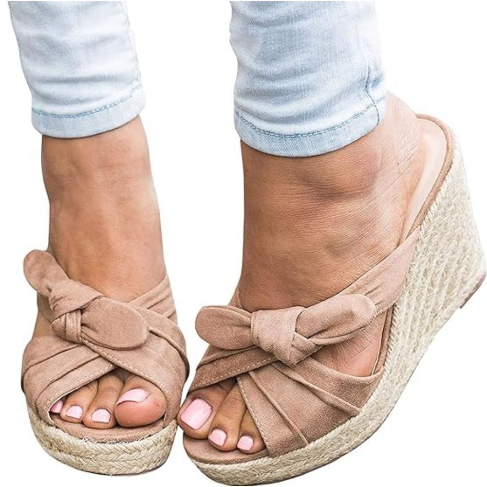 (60-4400) Fashare Womens Slip on Wedge Sandals Slides Bow Tie Sz 7
